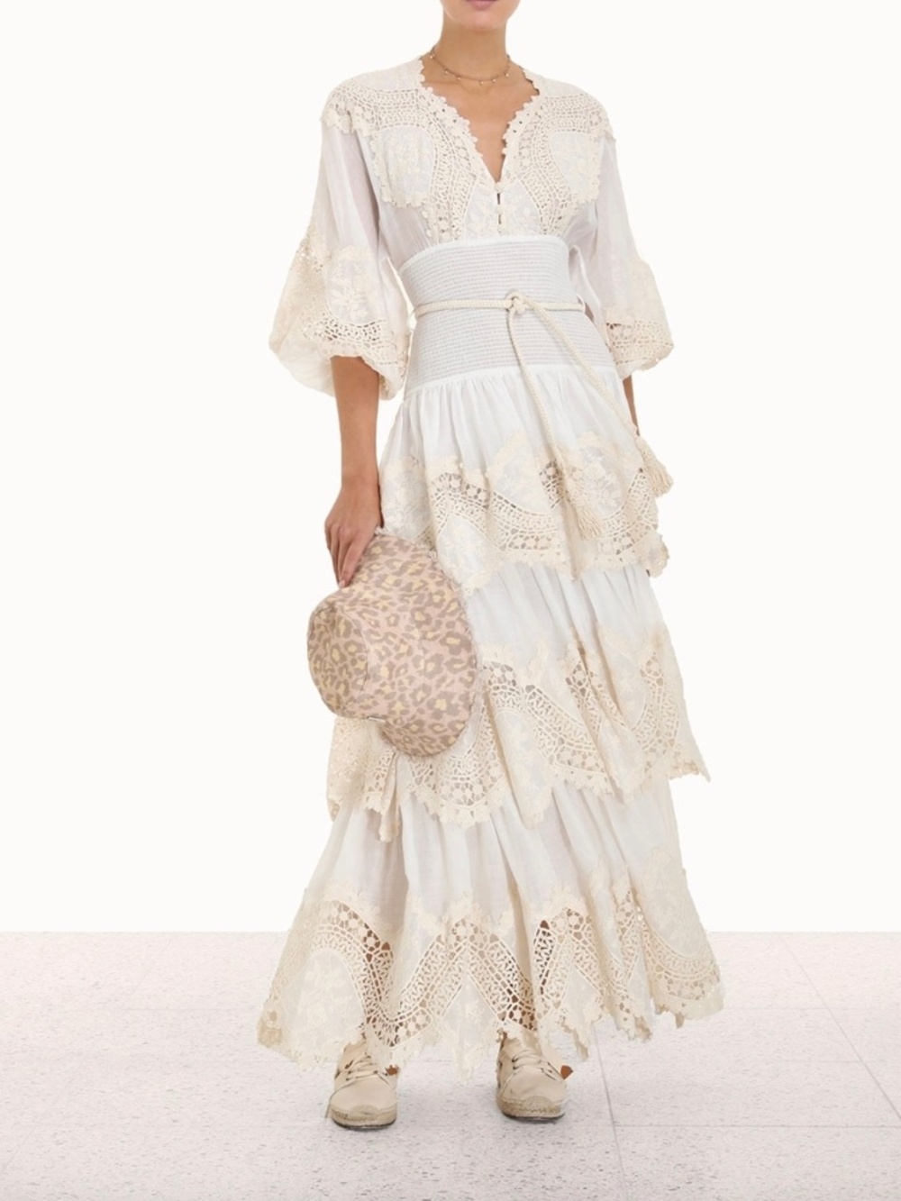 Zimmermann Crocheted Lace-Trimmed Tiered Ramie-Gauze Maxi Dress